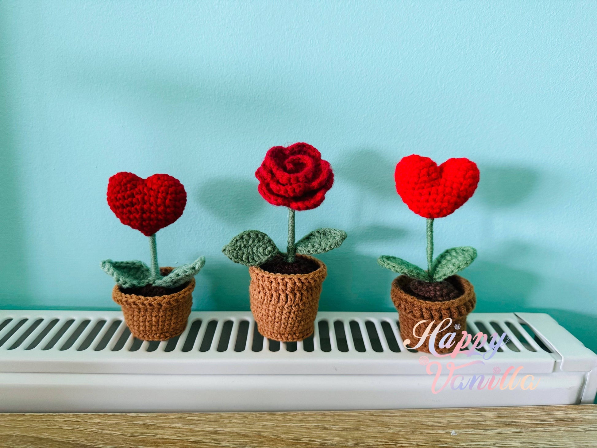 Love Blossom Crocheted Heart Roses and Plants