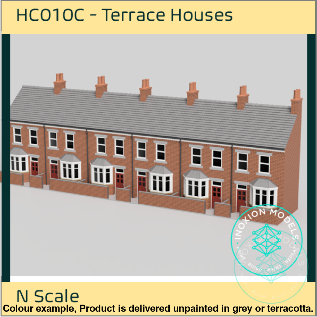 N Scale Low Relief Terrace House Pack - 6 Detailed Model Buildings