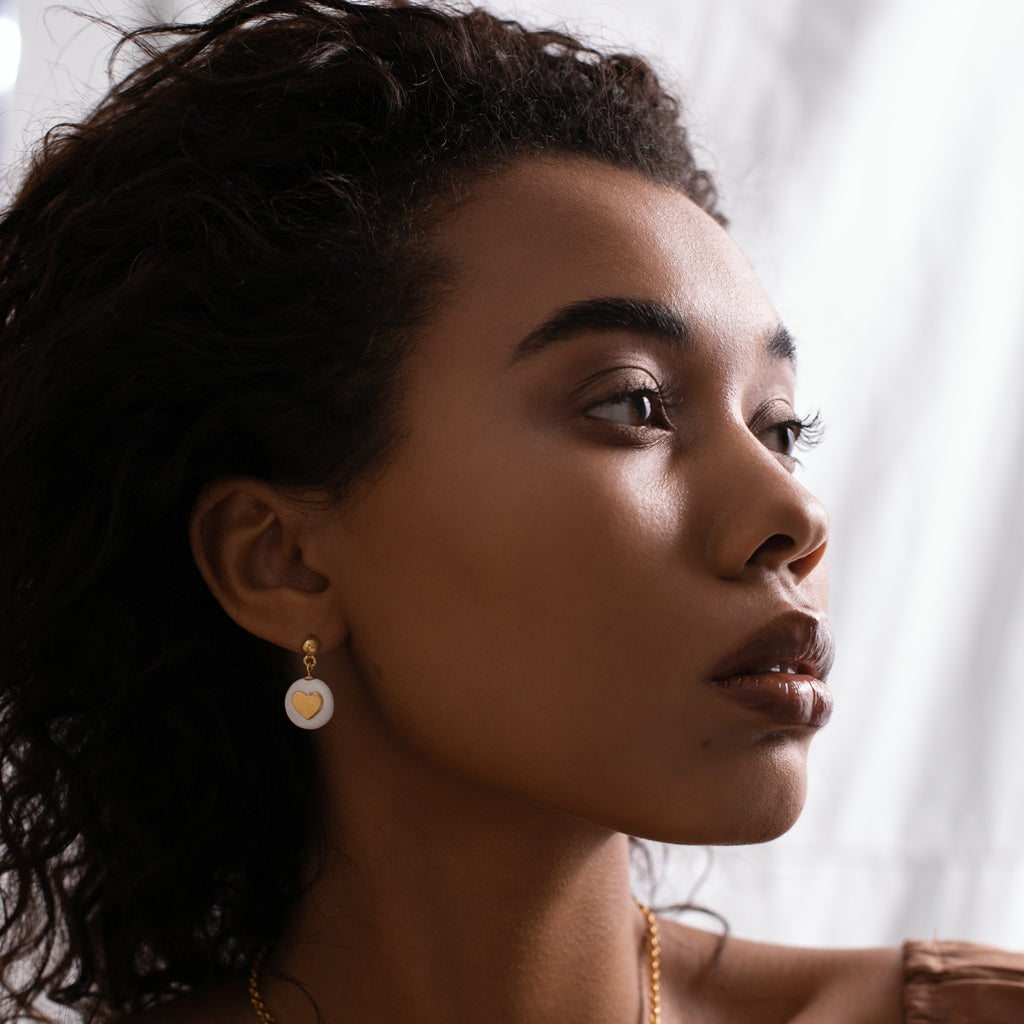 Pure Love Earrings: Handmade Ceramic with 24K Gold Details by SCULP at www.brixbailey.com