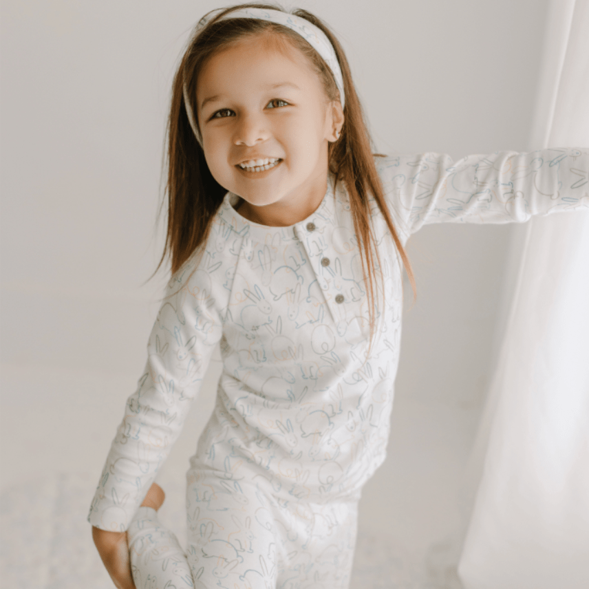 Organic Cotton Henley with Bunnies Print