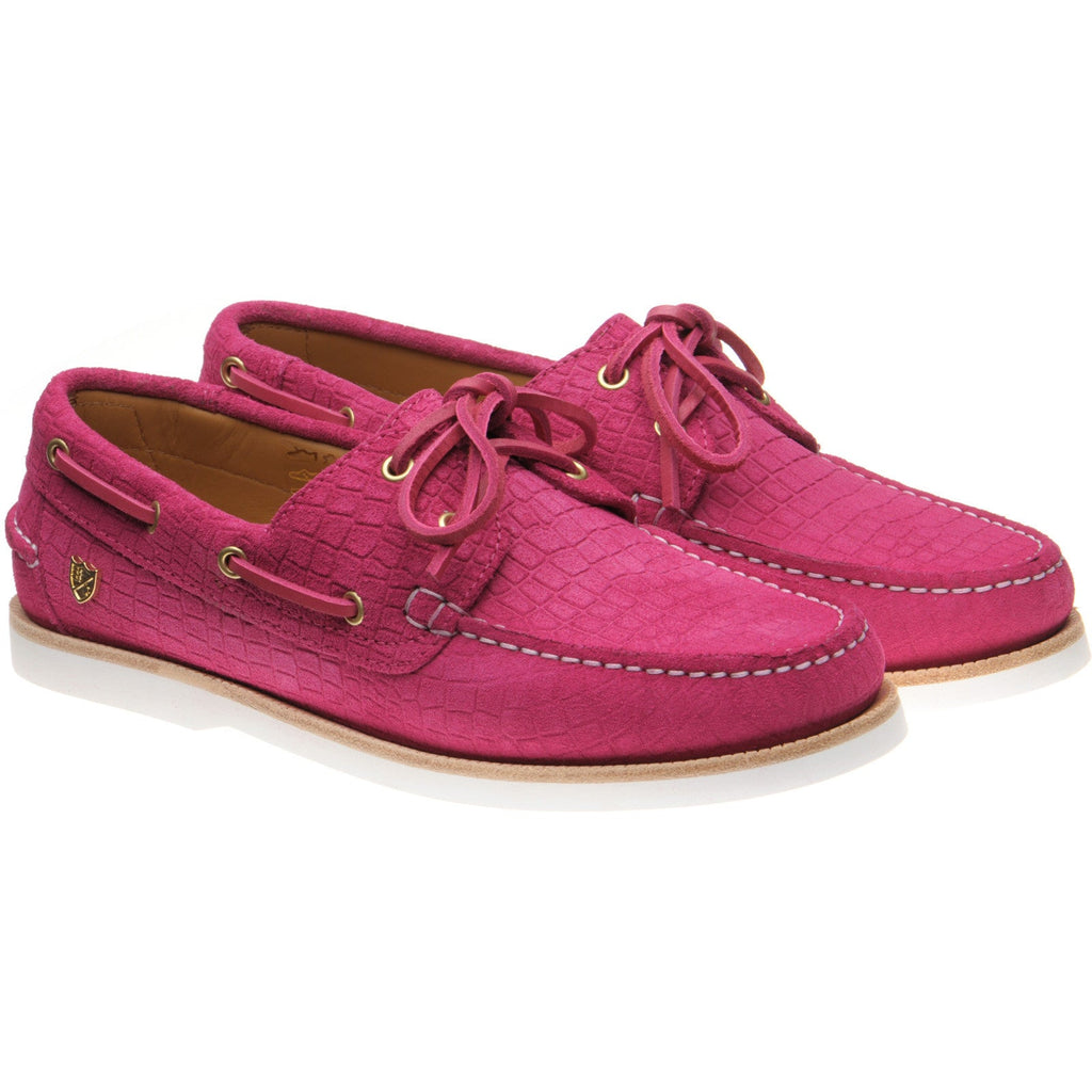 Cordelia Ladies Deck Shoes in Pink Suede with Rubber Sole