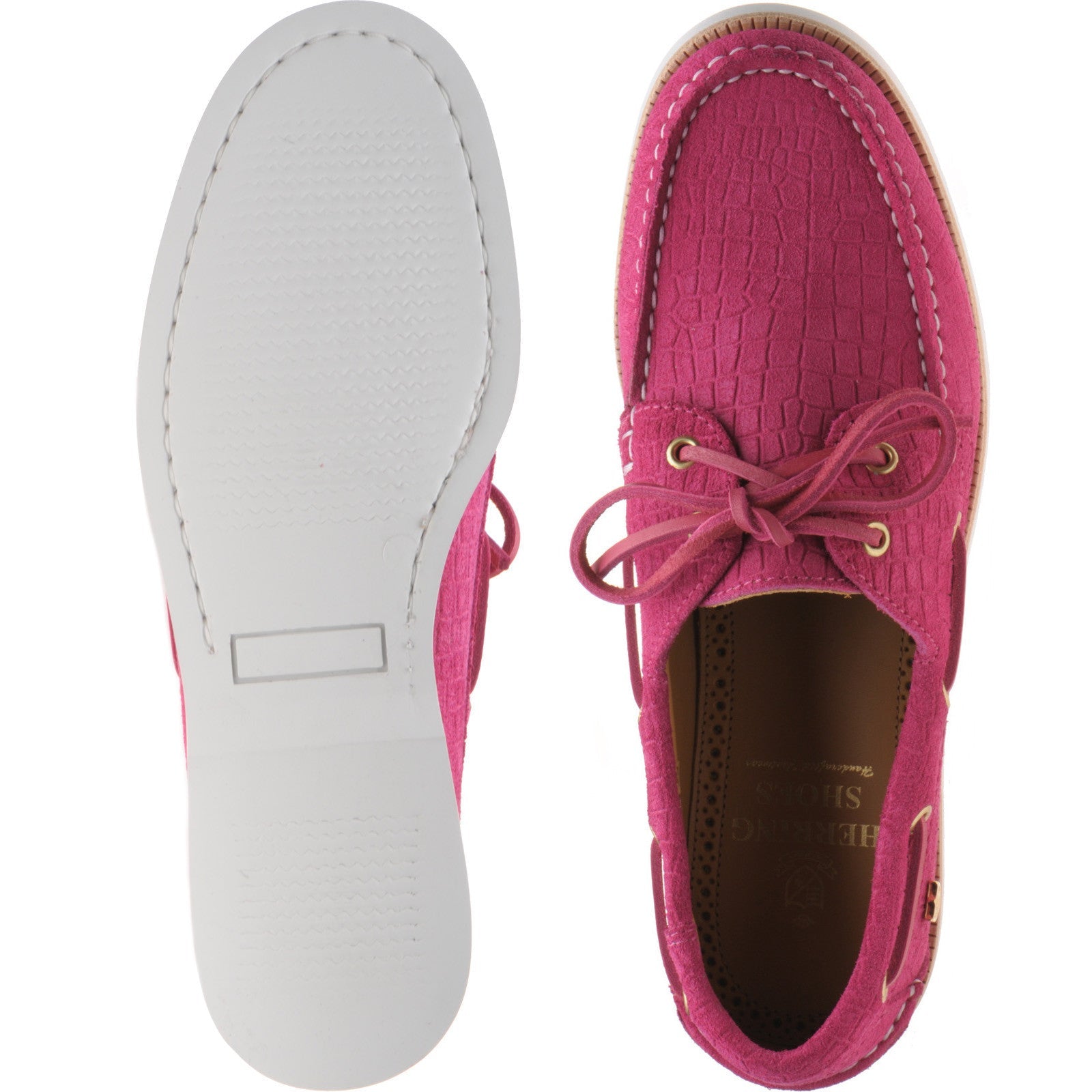 Cordelia Ladies Deck Shoes in Pink Suede with Rubber Sole