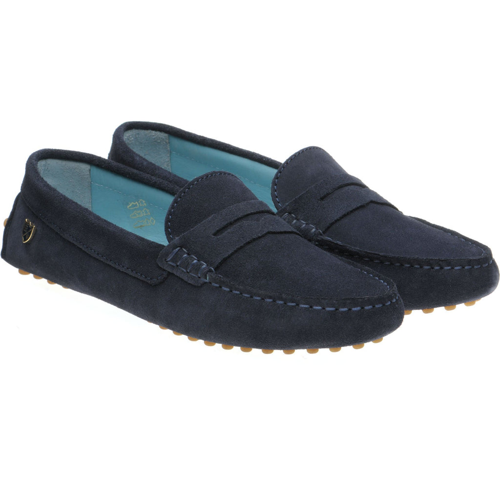 Louisa Navy Suede Ladies Driving Moccasins with Rubber Sole
