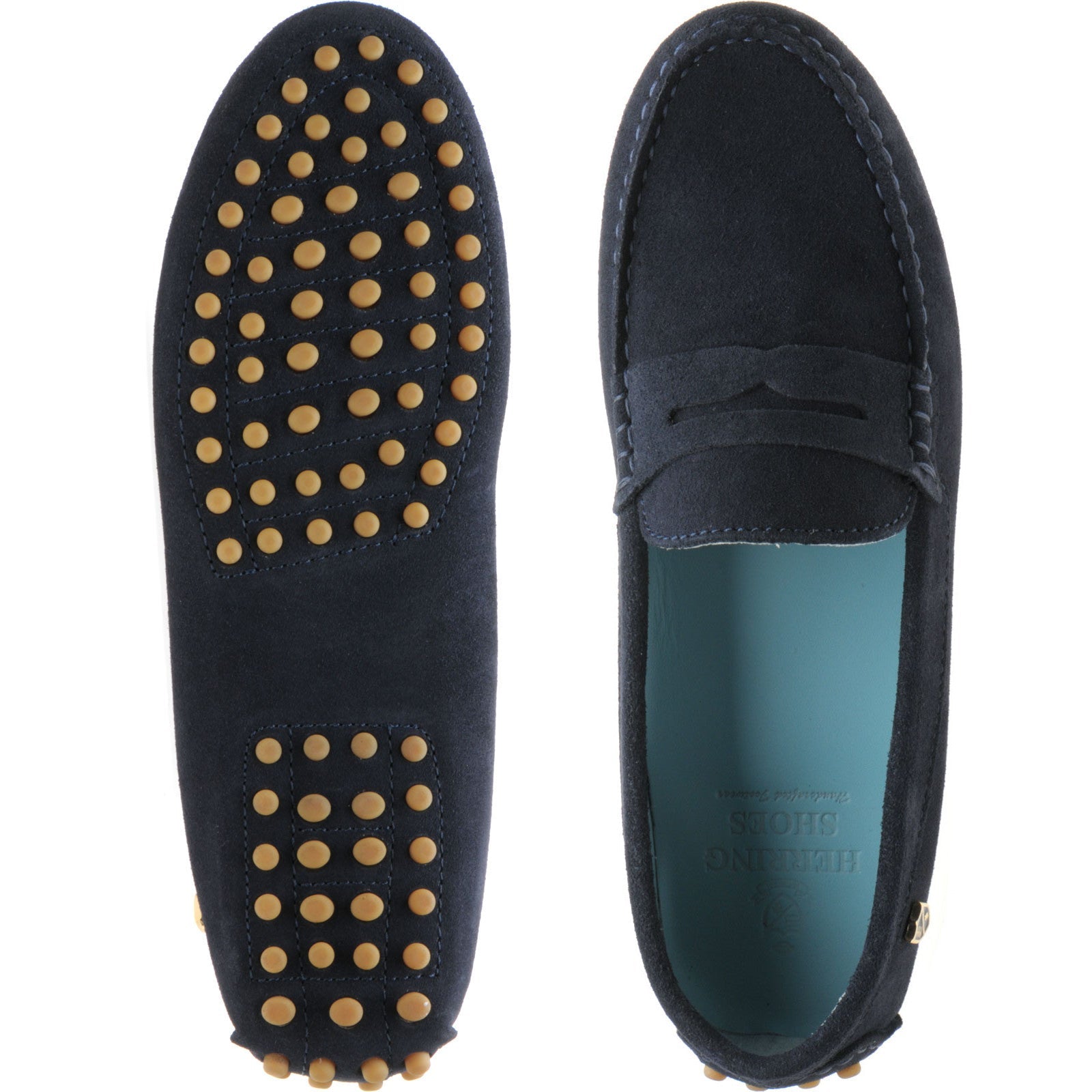 Louisa Navy Suede Ladies Driving Moccasins with Rubber Sole