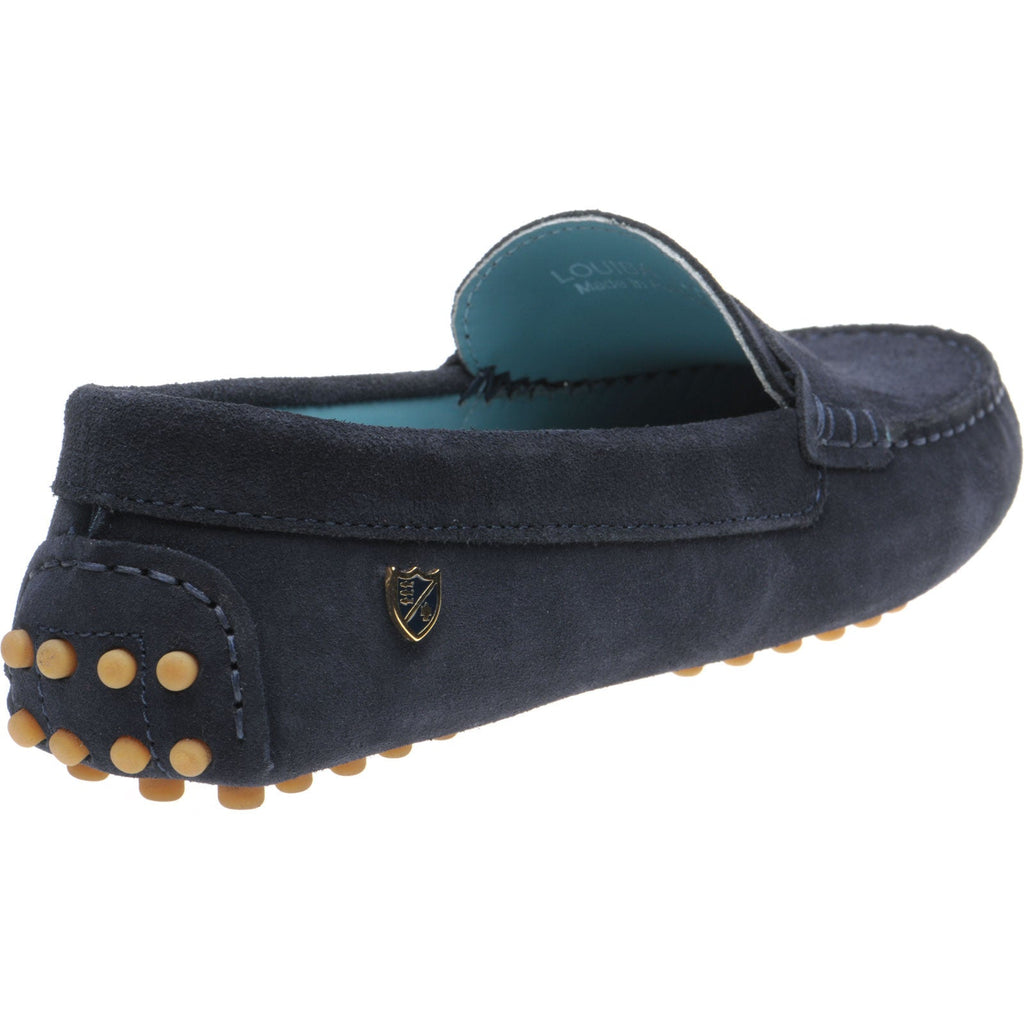 Louisa Navy Suede Ladies Driving Moccasins with Rubber Sole