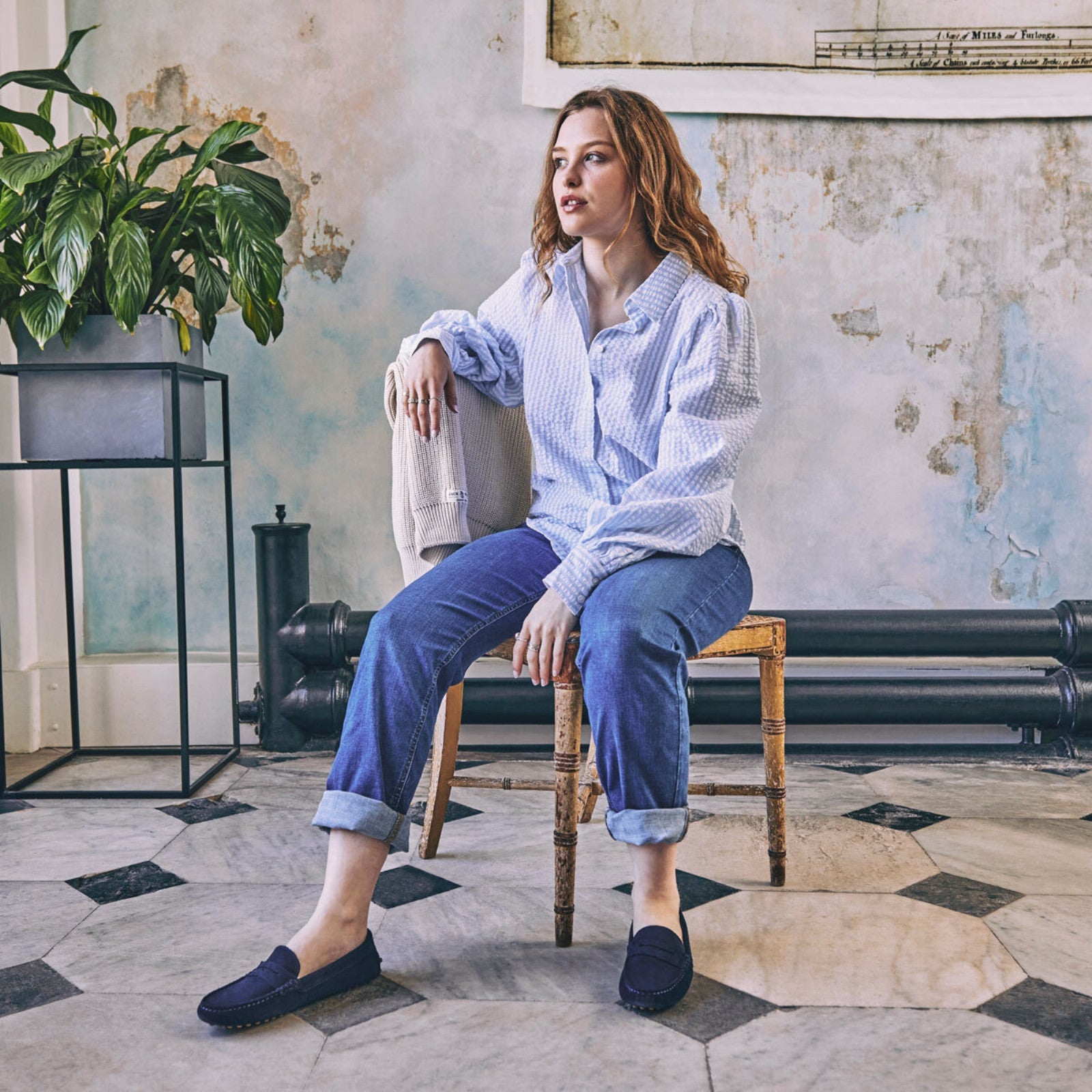 Louisa Navy Suede Ladies Driving Moccasins with Rubber Sole