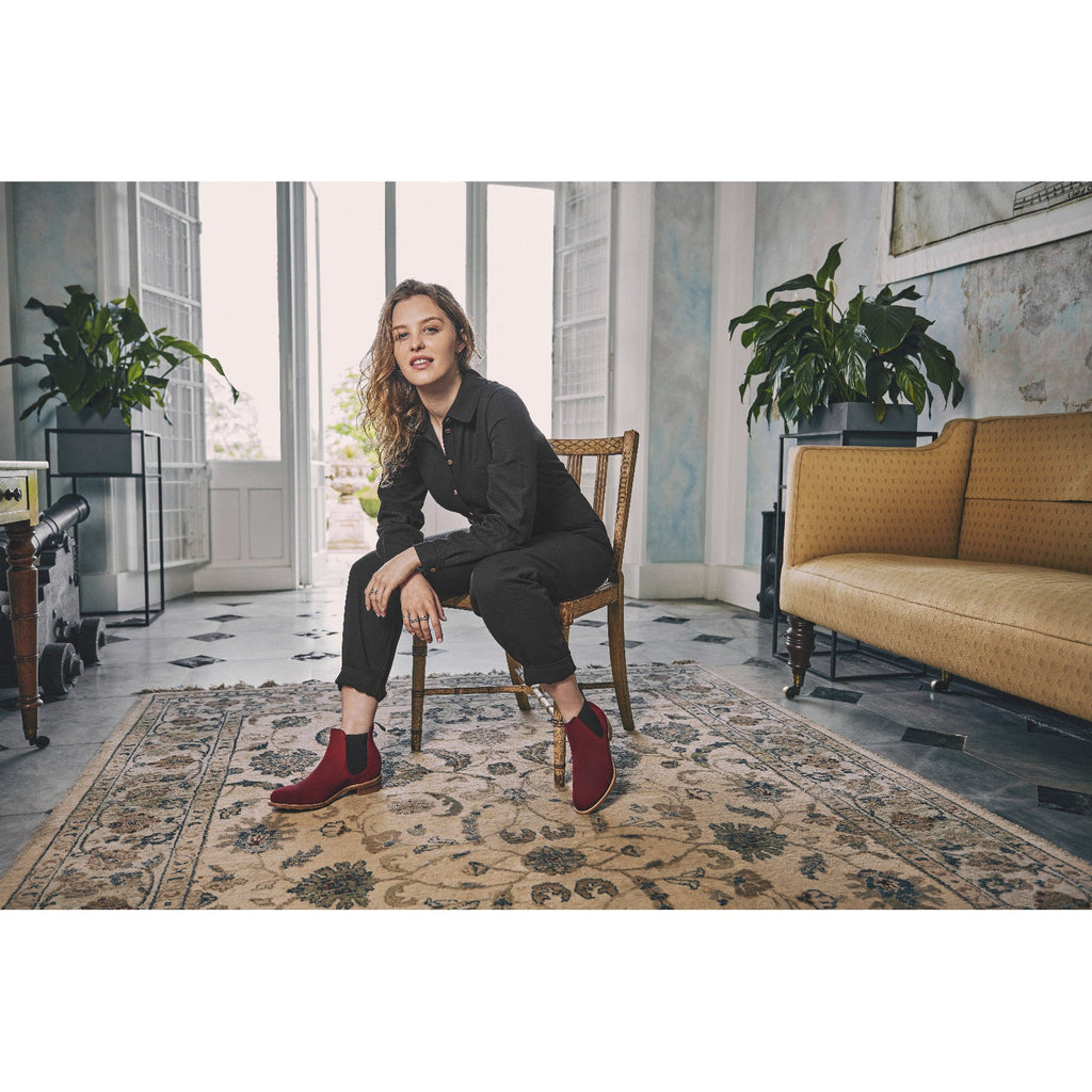 Plum Suede Chelsea Boots with Rubber Sole