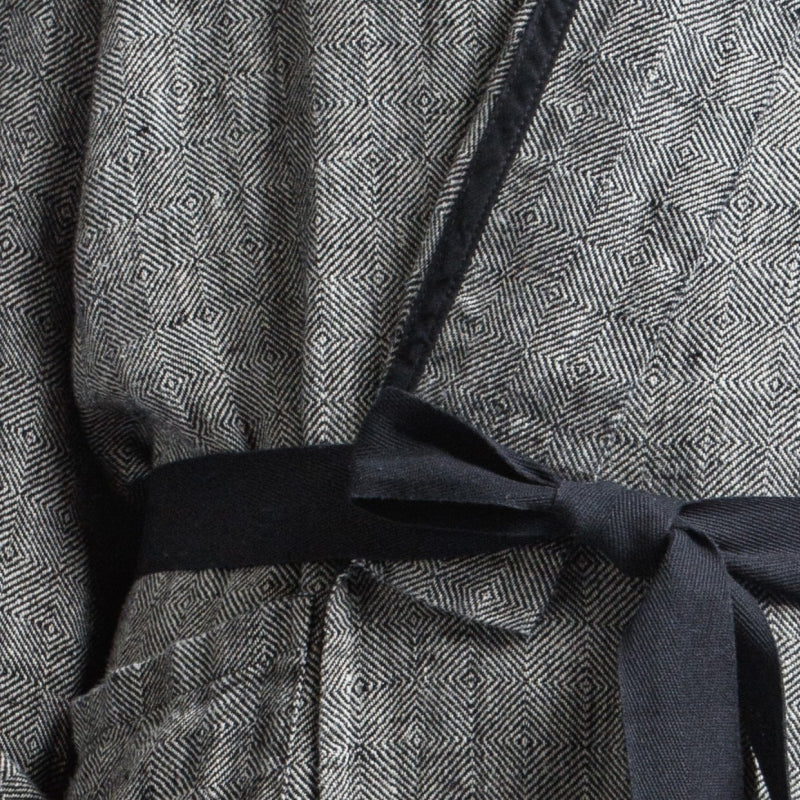 Unisex Linen Bathrobe with Pockets – Grayish-Black Fishtail Pattern by KOOSdisain at www.brixbailey.com