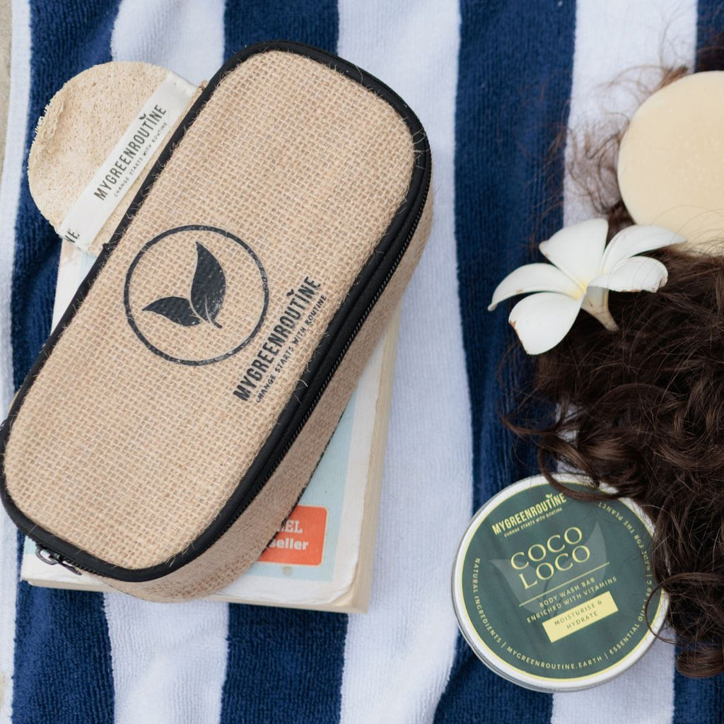 Natural Hessian Travel Pouch