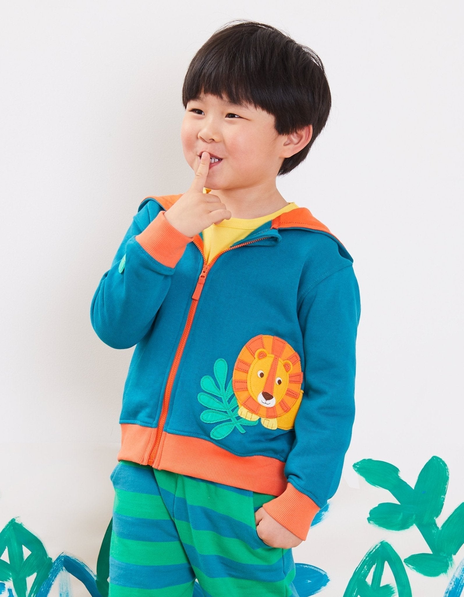 Organic Lion Applique Hoodie in Two Tone Green