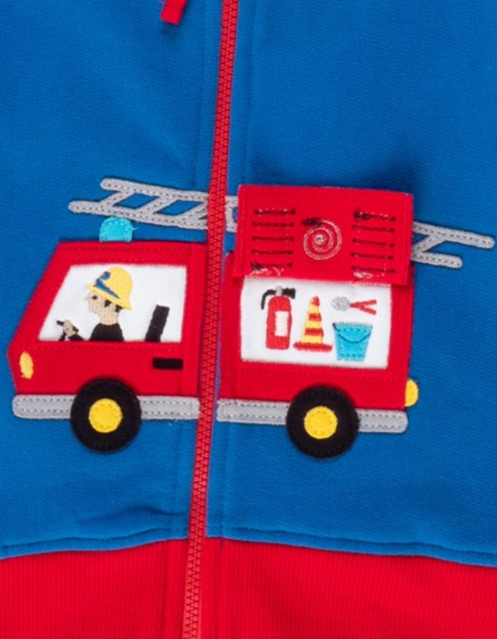Organic Fire Engine Applique Hoodie for Kids
