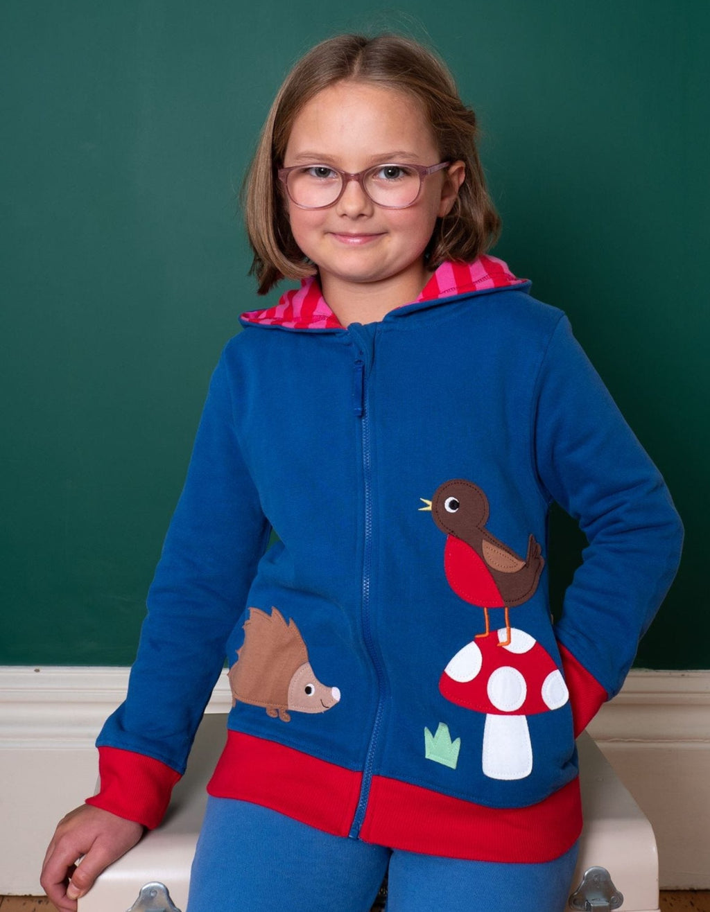 Organic Floral Mushroom Applique Hoodie for Children