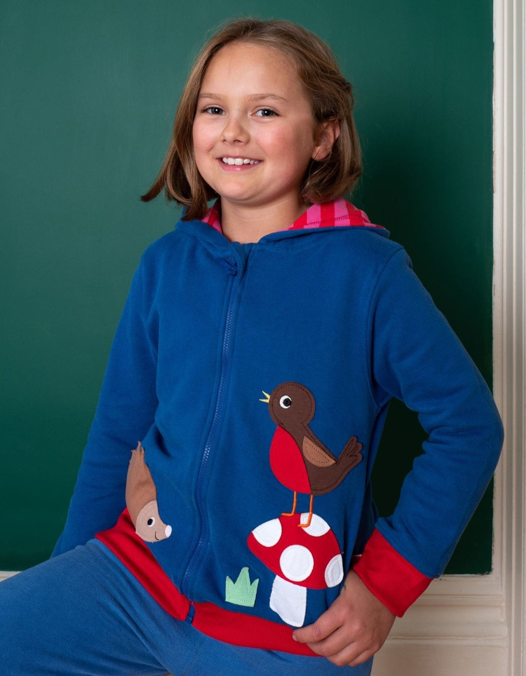 Organic Floral Mushroom Applique Hoodie for Children