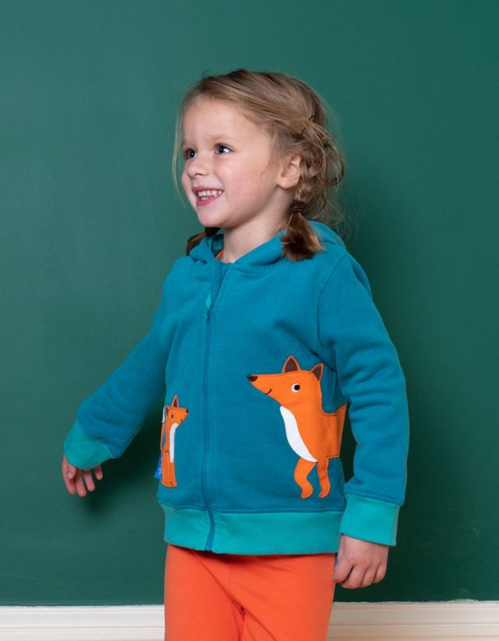 Organic Fox Applique Hoodie in Autumnal Green