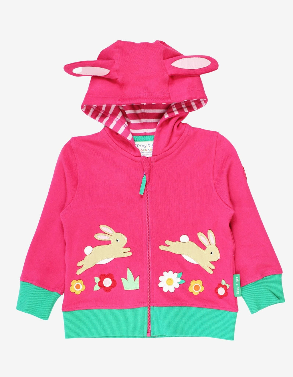 Organic Leaping Bunny Applique Hoodie in Pink