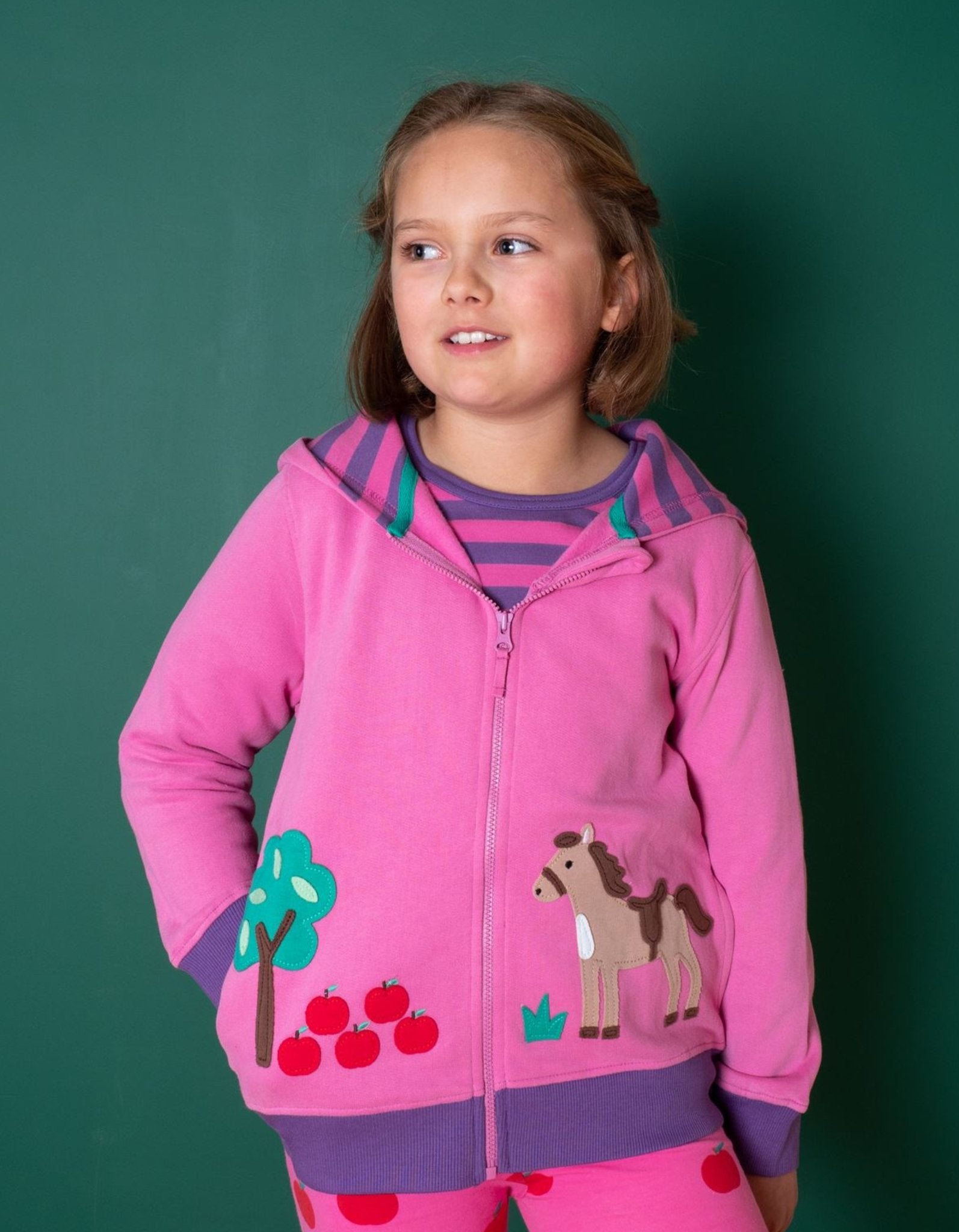 Organic Horse Applique Hoodie in Pink and Purple