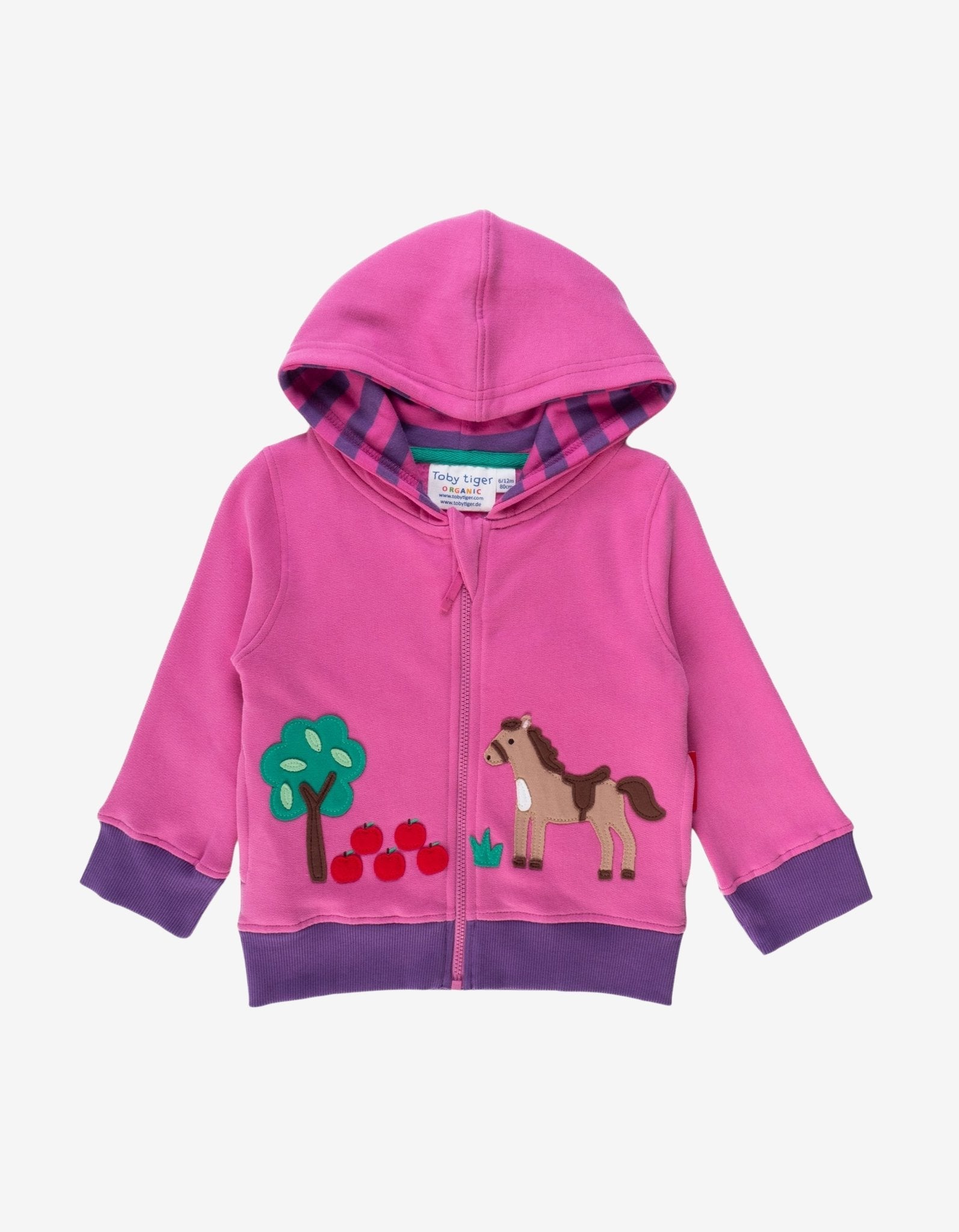Organic Horse Applique Hoodie in Pink and Purple