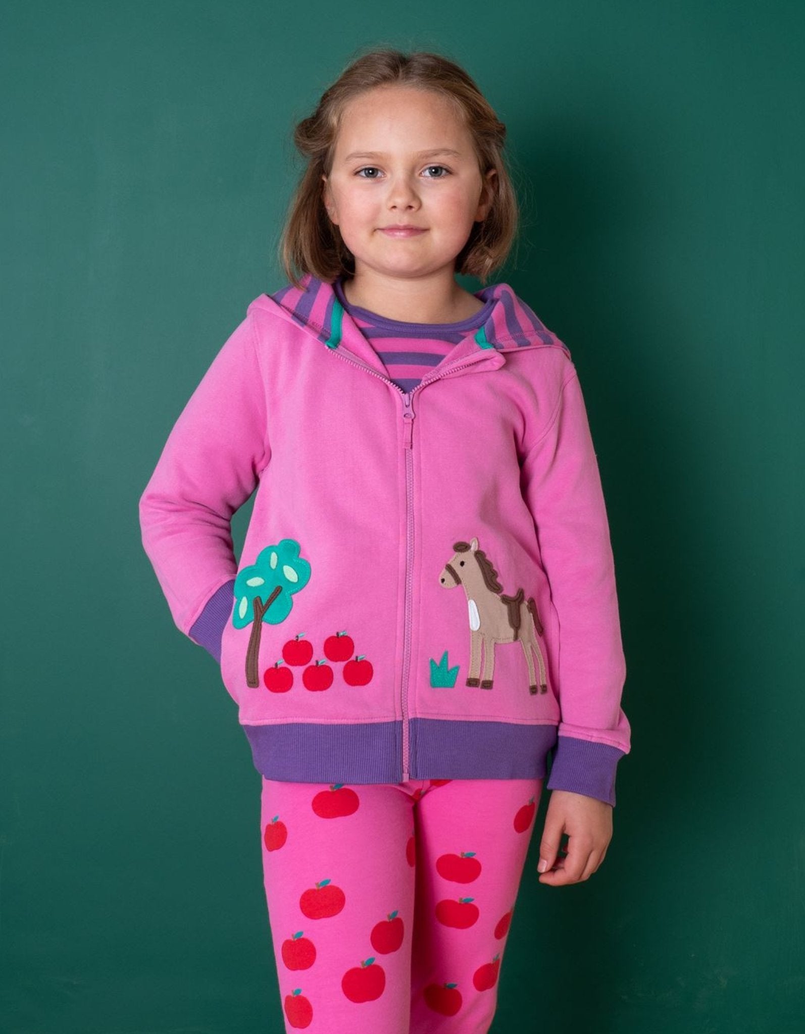 Organic Horse Applique Hoodie in Pink and Purple