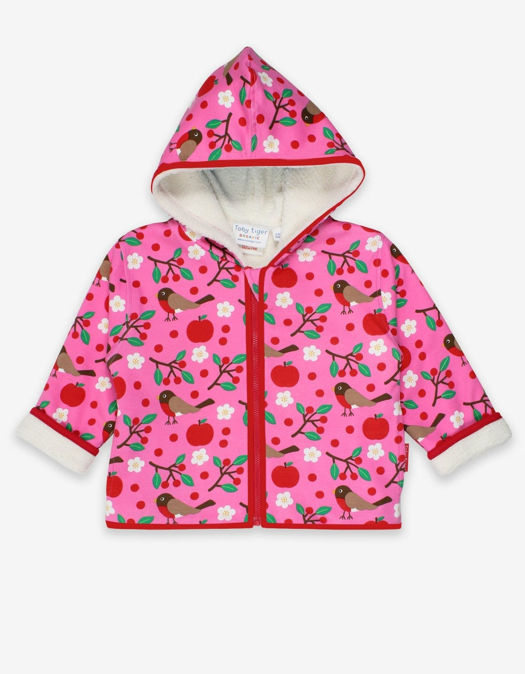 Organic Robin Print Fleece Hoodie for Kids