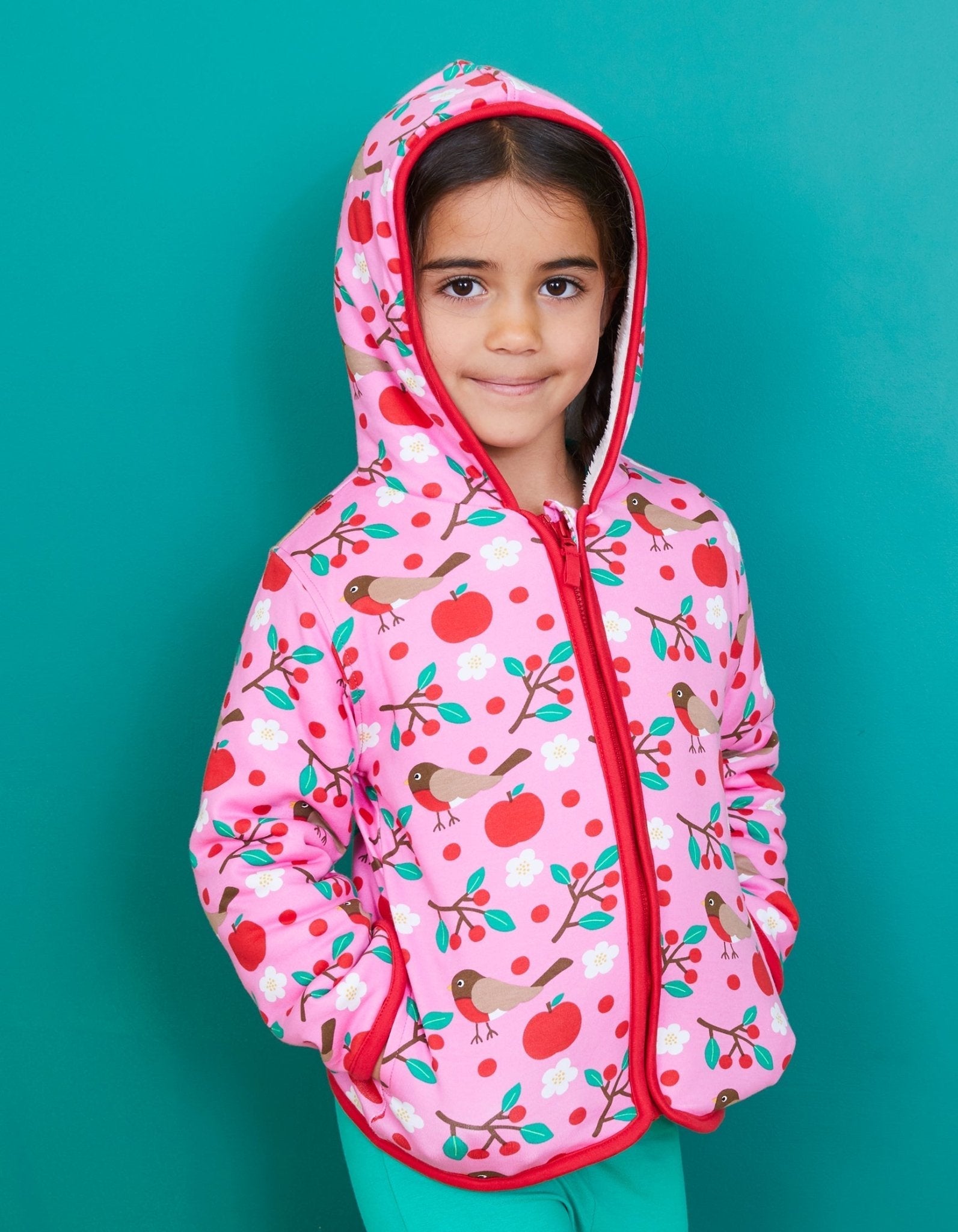 Organic Robin Print Fleece Hoodie for Kids