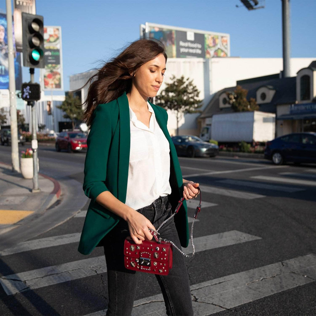 Studded Burgundy Leather Crossbody Bag