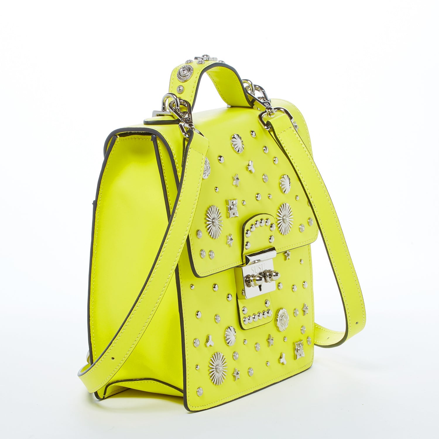 Convertible Leather Backpack Purse in Yellow