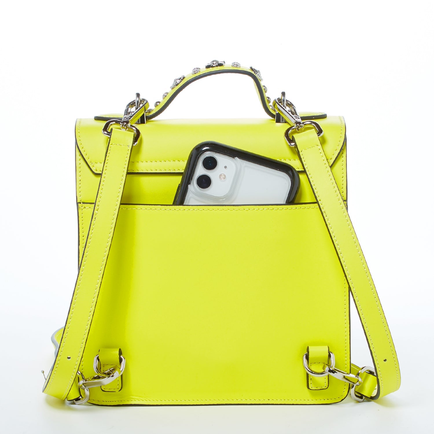 Convertible Leather Backpack Purse in Yellow