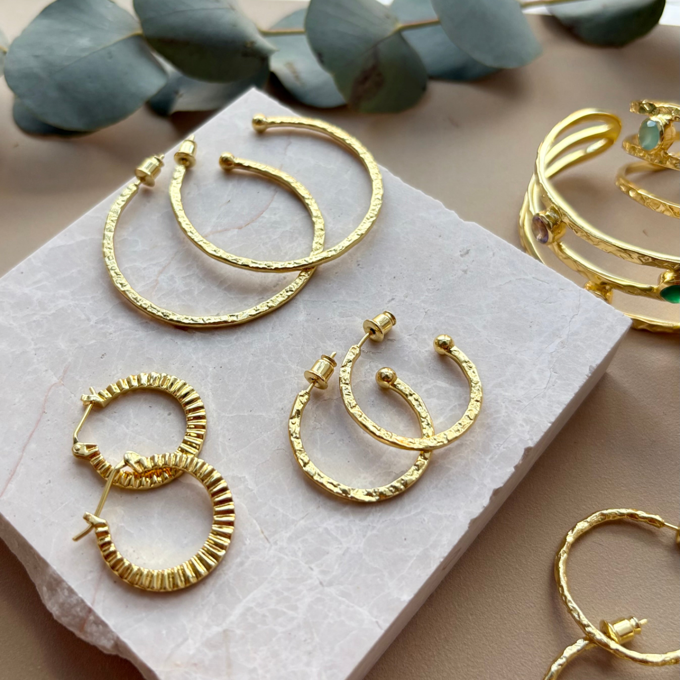 Lydia Large Textured Gold Hoops