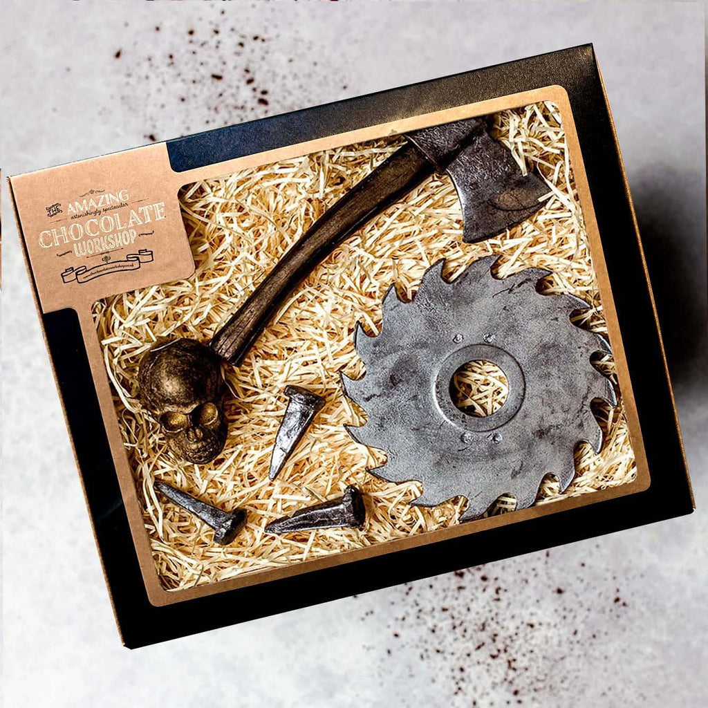 Horror & Halloween Fans Chocolate Gift Set – Axe, Saw Blade, Nails & Skull Gift Box