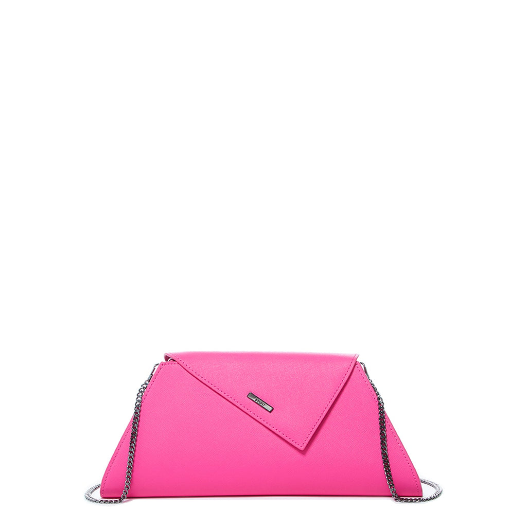 Hot Pink Leather Clutch Bag Crossbody Evening Purse