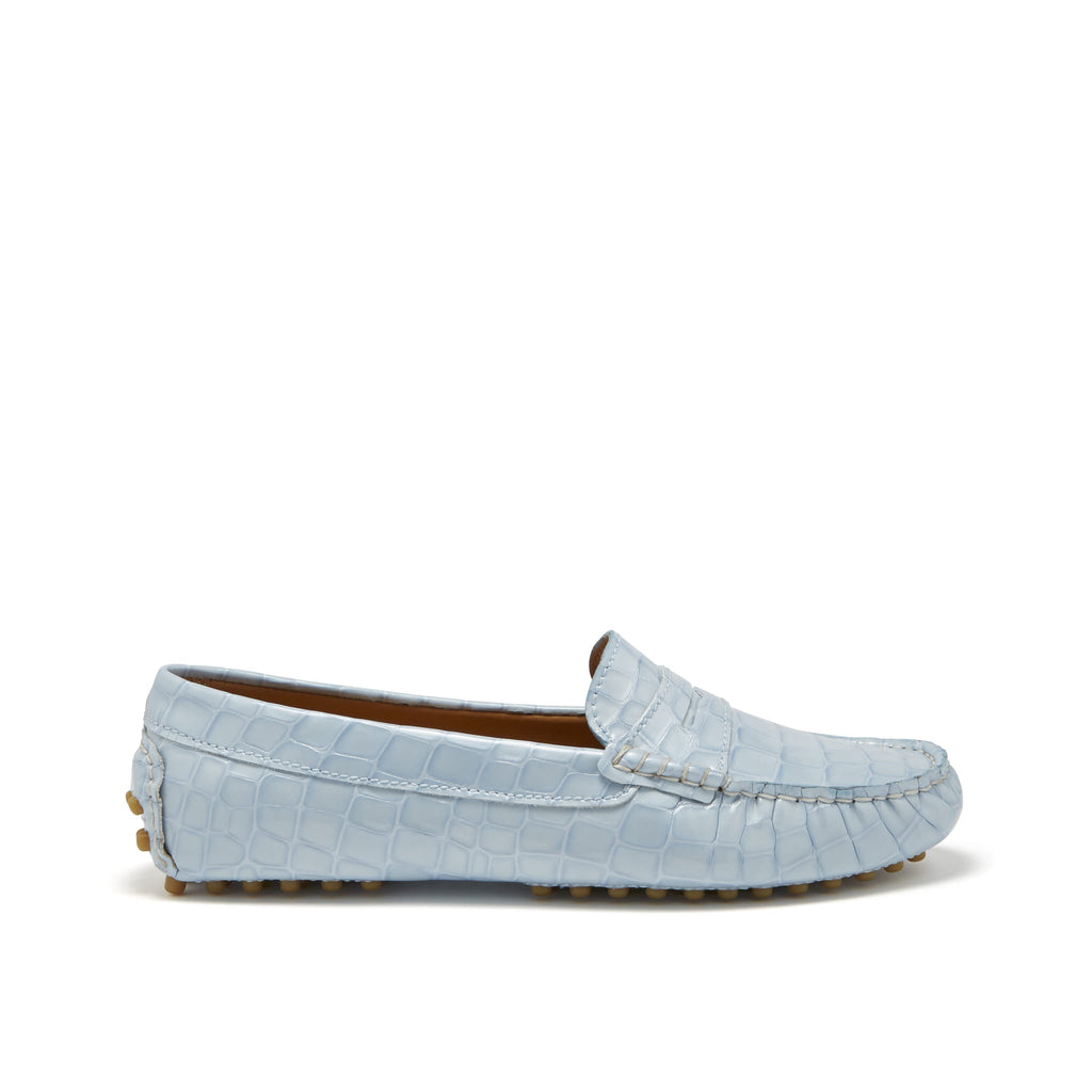 Women's Penny Driving Loafers in Powder Blue Patent Leather