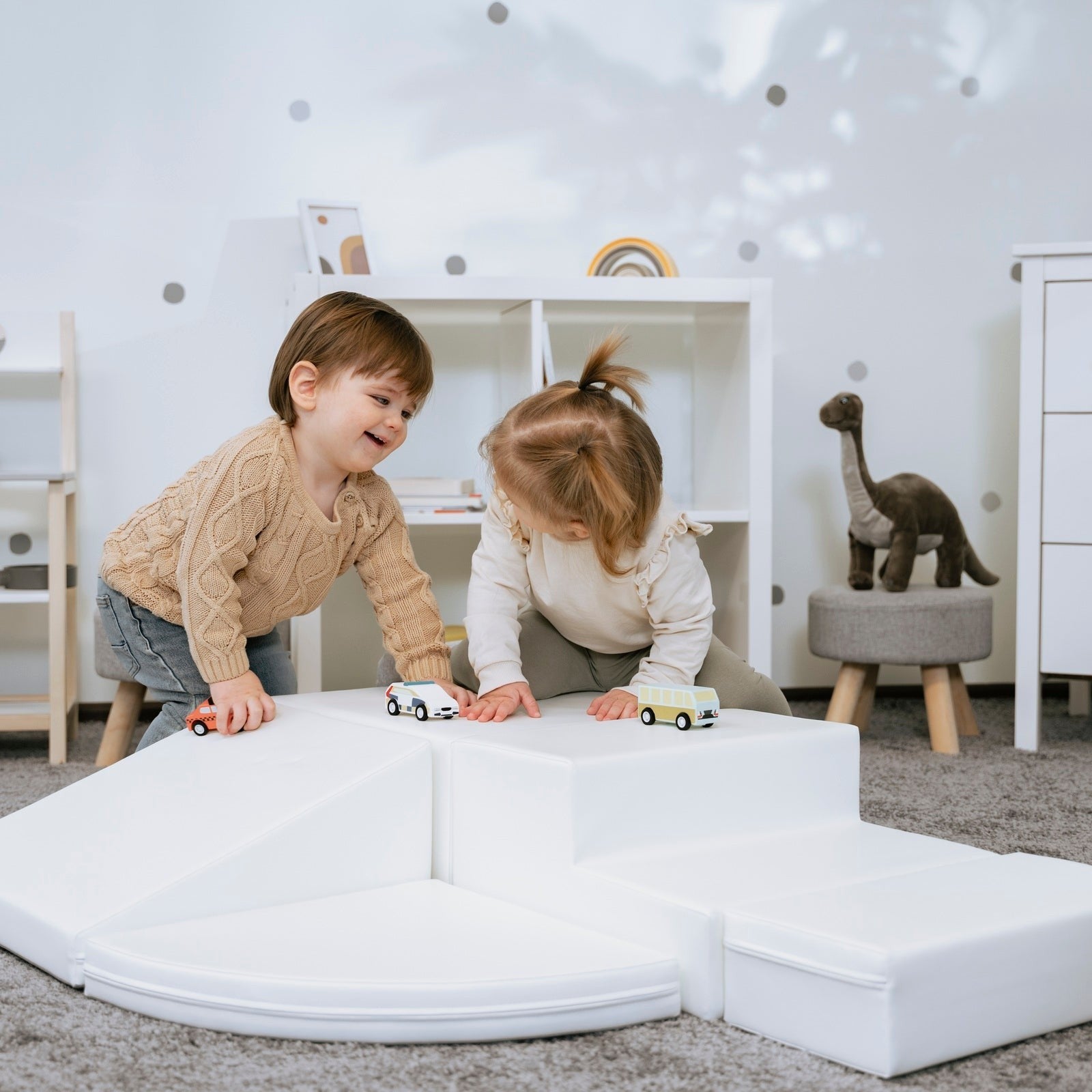 bold white corner climber foam block set for active toddler play and climbing