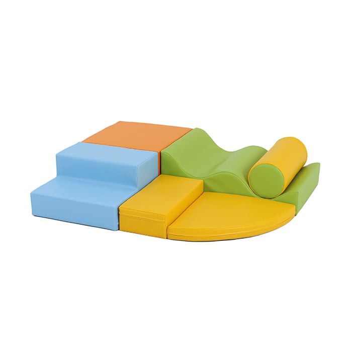 a toddler building a cozy igloo hideaway with soft, light multicolor foam blocks