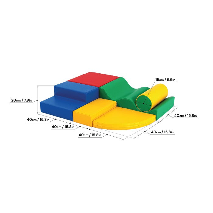 a child building a simple structure with vibrant iglu foam blocks on a clean floor