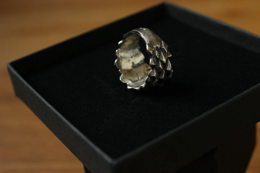 Hvitolg Pine Cone & Dragon Scale Ring - Handmade in Estonia by Hvitolg at www.brixbailey.com