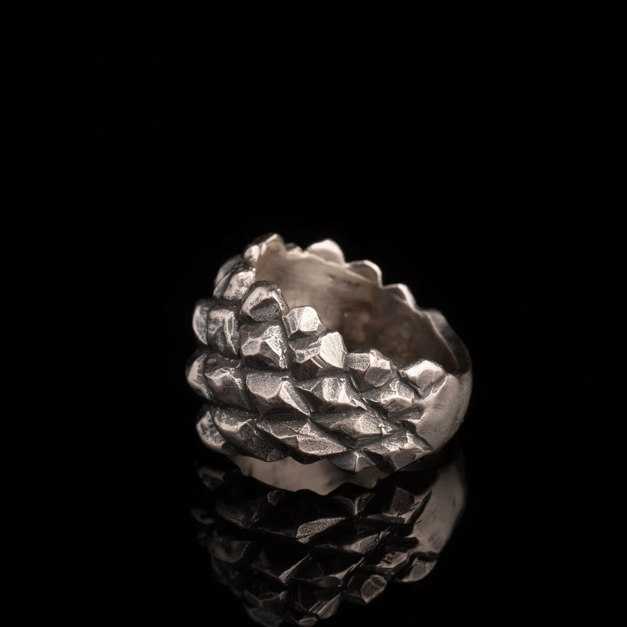 Hvitolg Handmade Silver Pine Cone Ring – Dragon Scale Texture by Hvitolg at www.brixbailey.com