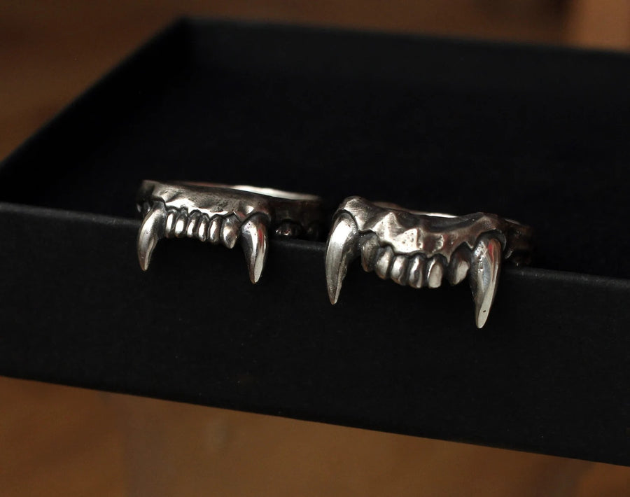 Handcrafted Predator Jaws Double Ring – Oxidized Silver, Sizes US6-10 by Hvitolg at www.brixbailey.com