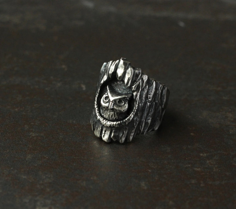 Enchanting Tree Hollow Owl Ring - Artisan Crafted Sterling Silver Jewelry by Hvitolg at www.brixbailey.com