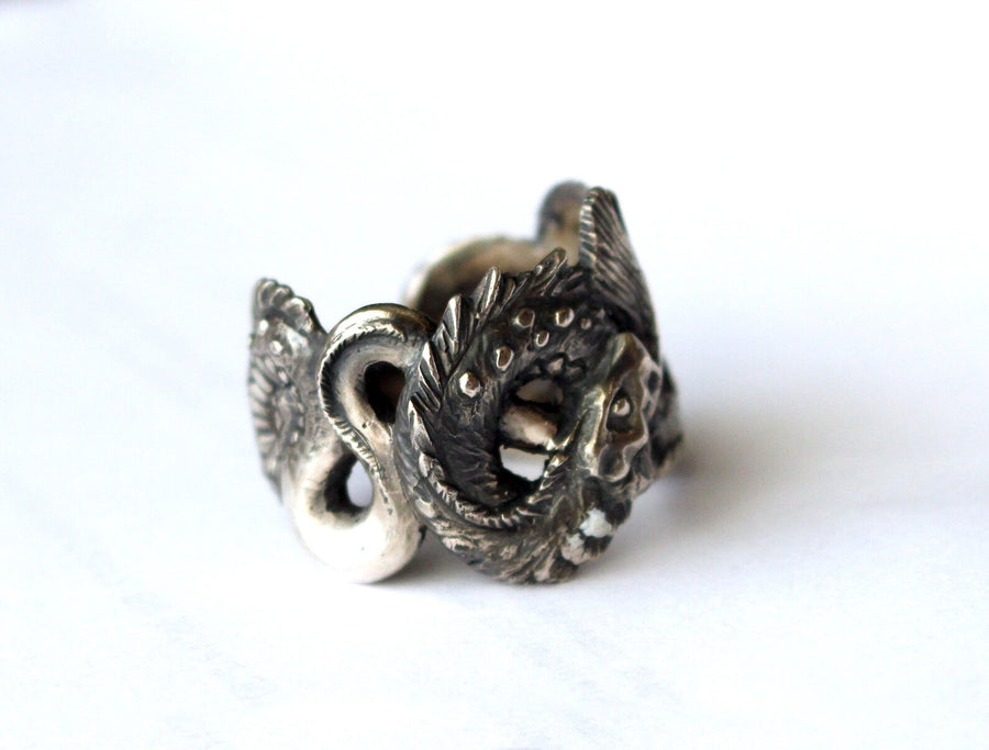 Unleash the Power with the Jörmungandr Oxidized Sterling Silver Ring by Hvitolg at www.brixbailey.com