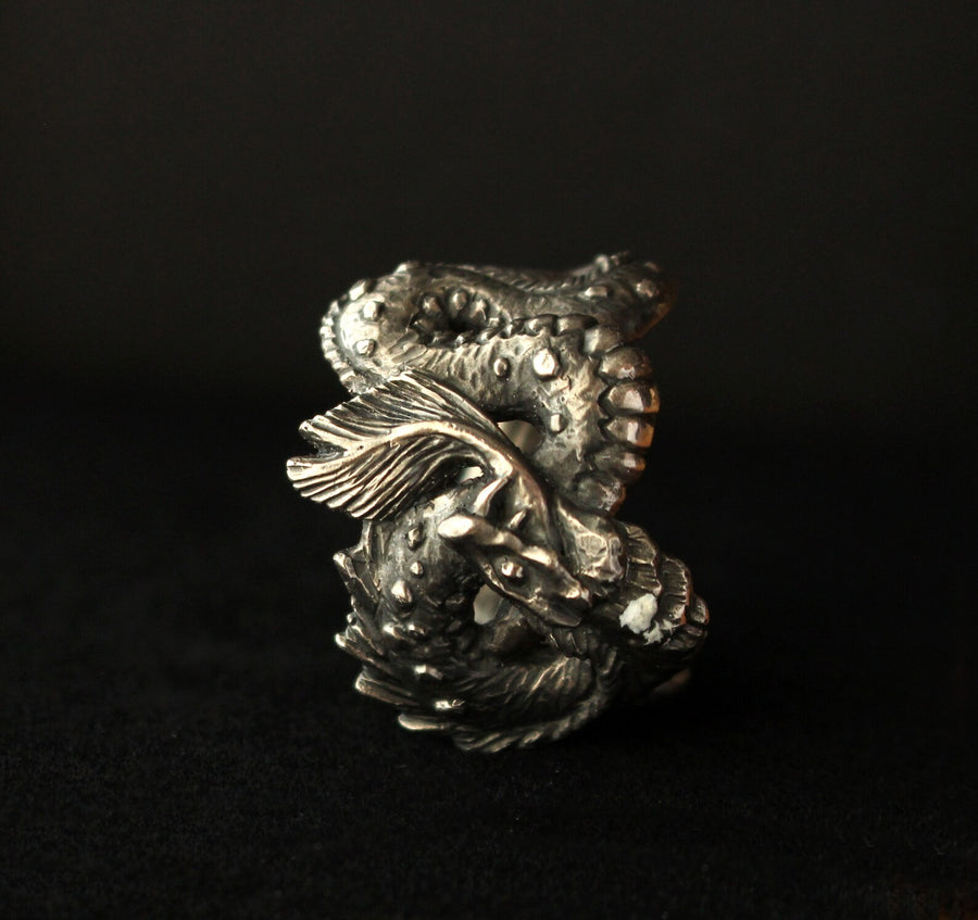 Unleash the Power with the Jörmungandr Oxidized Sterling Silver Ring - Discover Timeless Norse Mythology & Eco-Friendly Elegance by Hvitolg at www.brixbailey.com