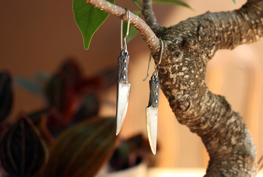 Sterling Silver Butcher Knife Earrings – Handmade & Unique by Hvitolg at www.brixbailey.com