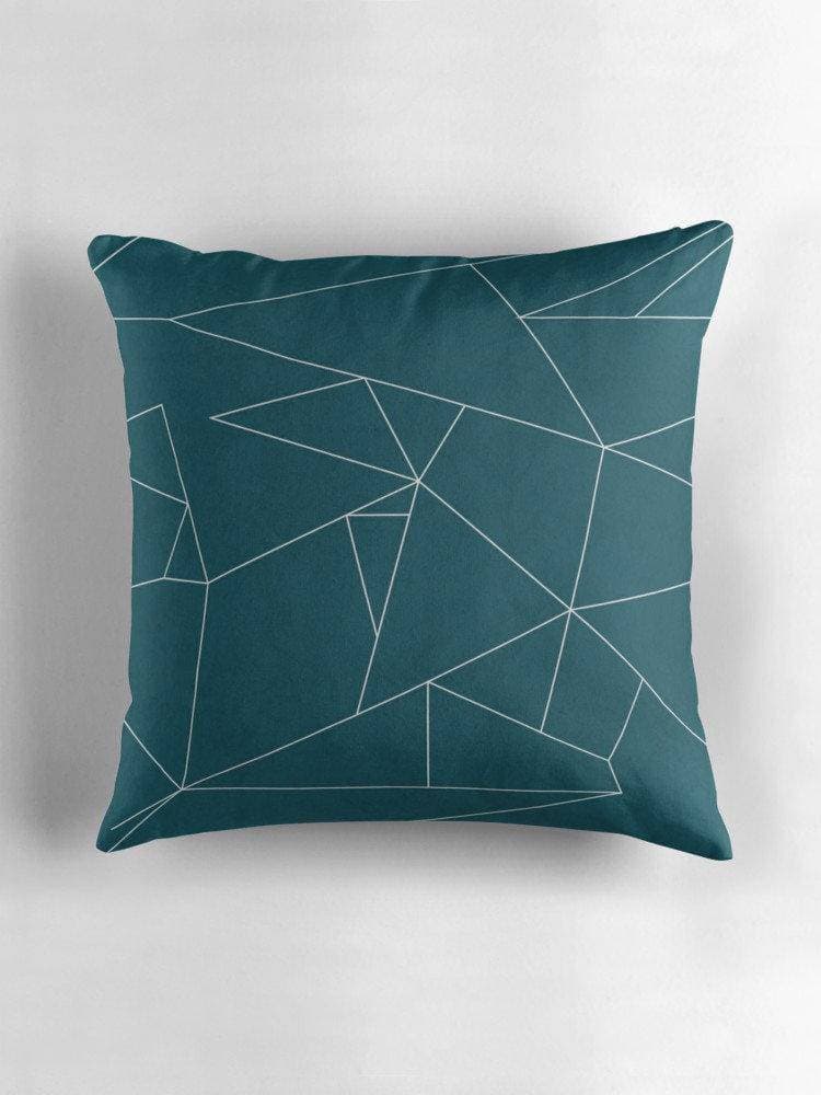 Teal Cushion with a White Geometric Line Design, Throw Pillow