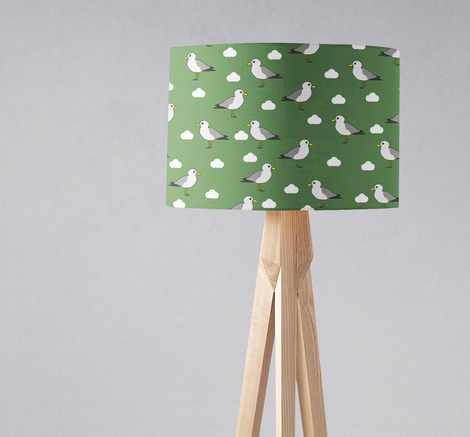 Green Lampshade with a Seagull Design, Ceiling or Table Lamp Shade