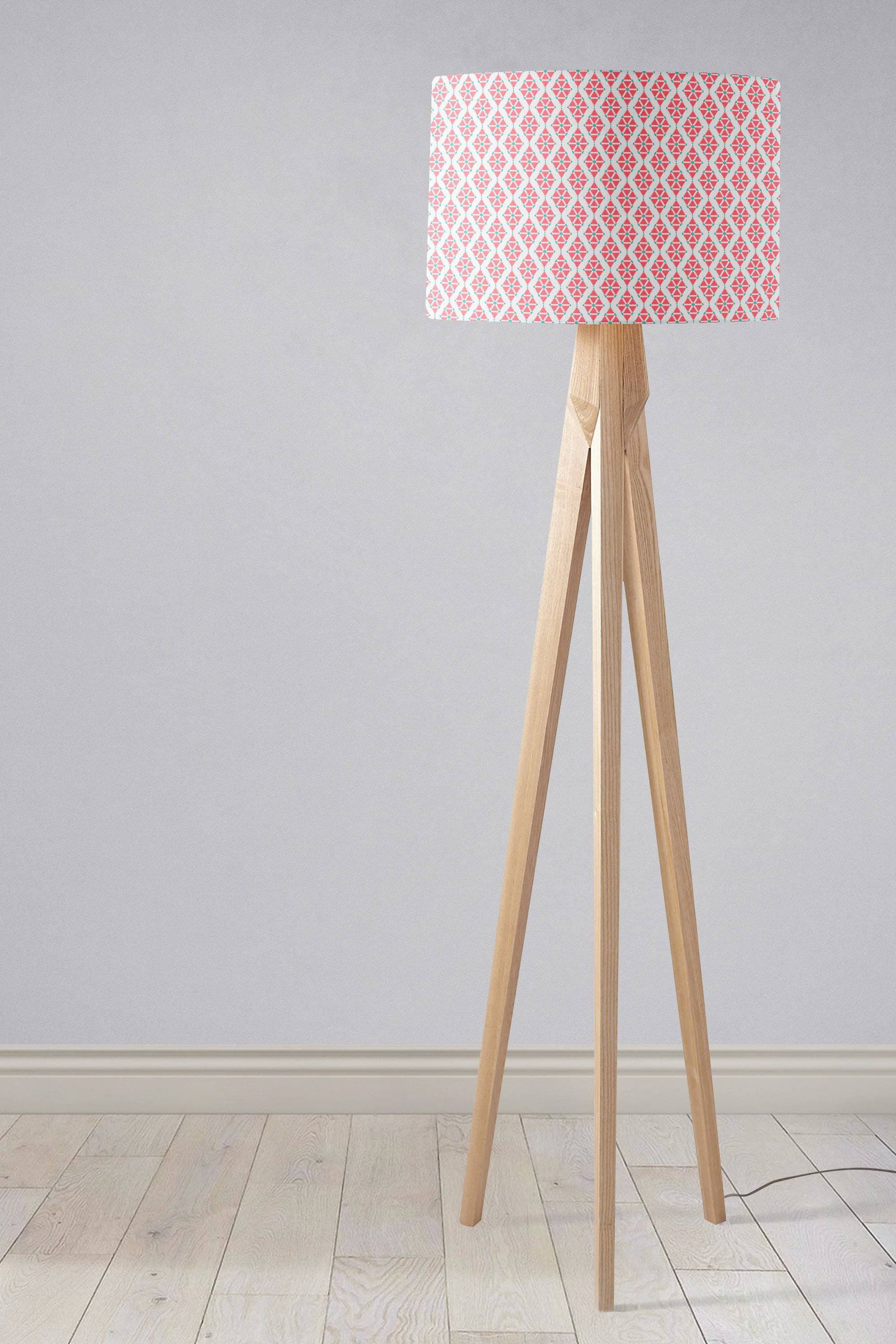 Pink Lampshade with a White Geometric Design, Ceiling or Table Light Shade