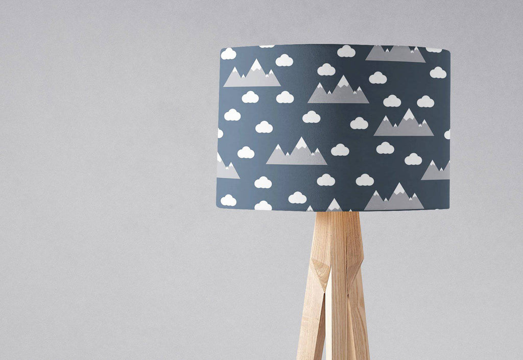 Navy Blue Lampshade with a Clouds and Mountains Design, Ceiling or Table Lamp Shade