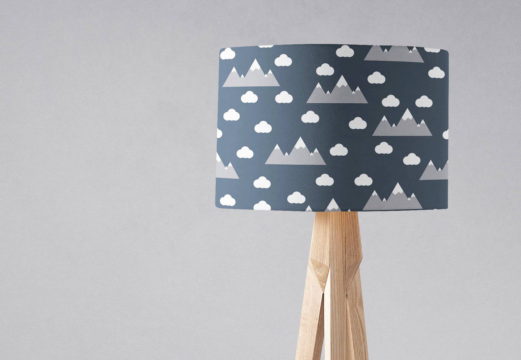 Navy Blue Lampshade with a Clouds and Mountains Design, Ceiling or Table Lamp Shade