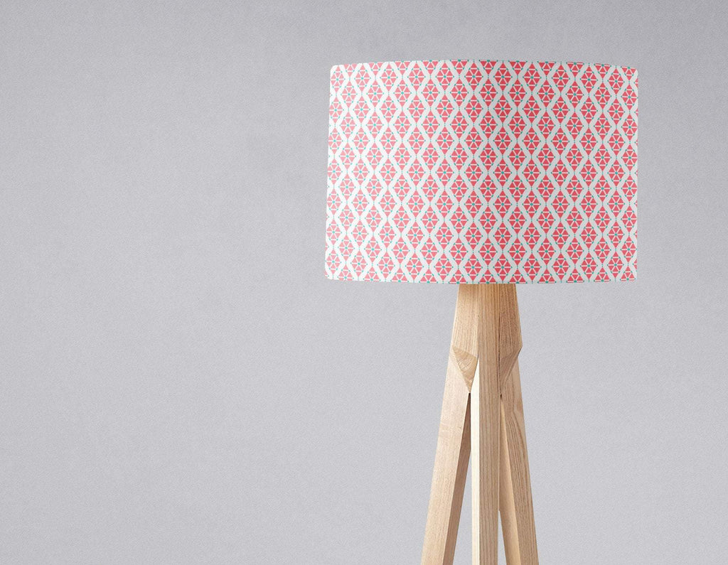 Pink Lampshade with a White Geometric Design, Ceiling or Table Light Shade