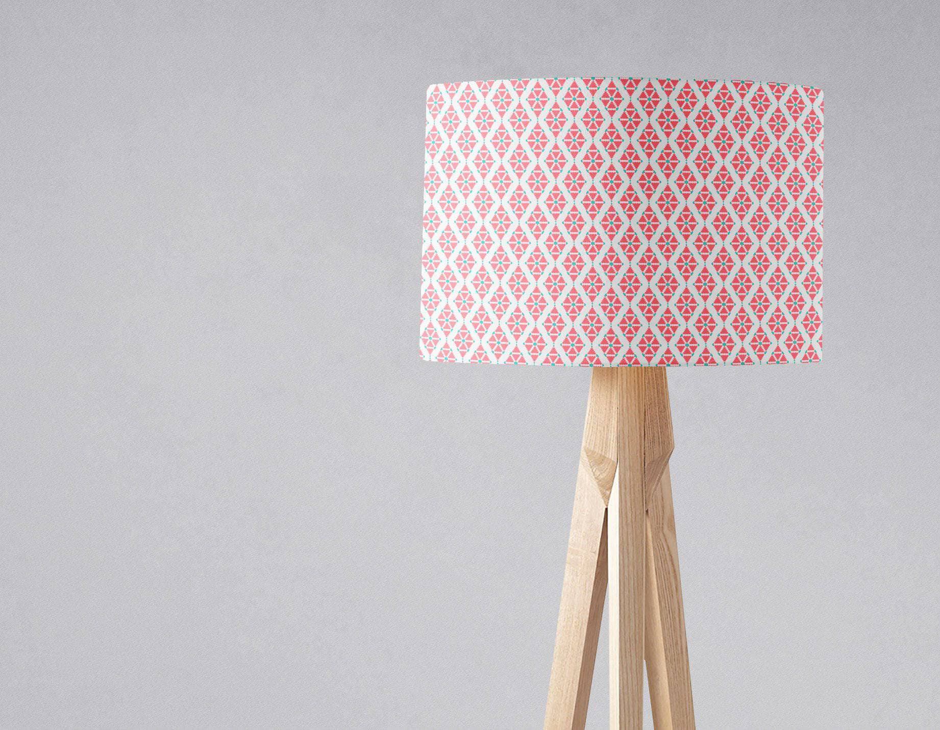 Pink Lampshade with a White Geometric Design, Ceiling or Table Light Shade