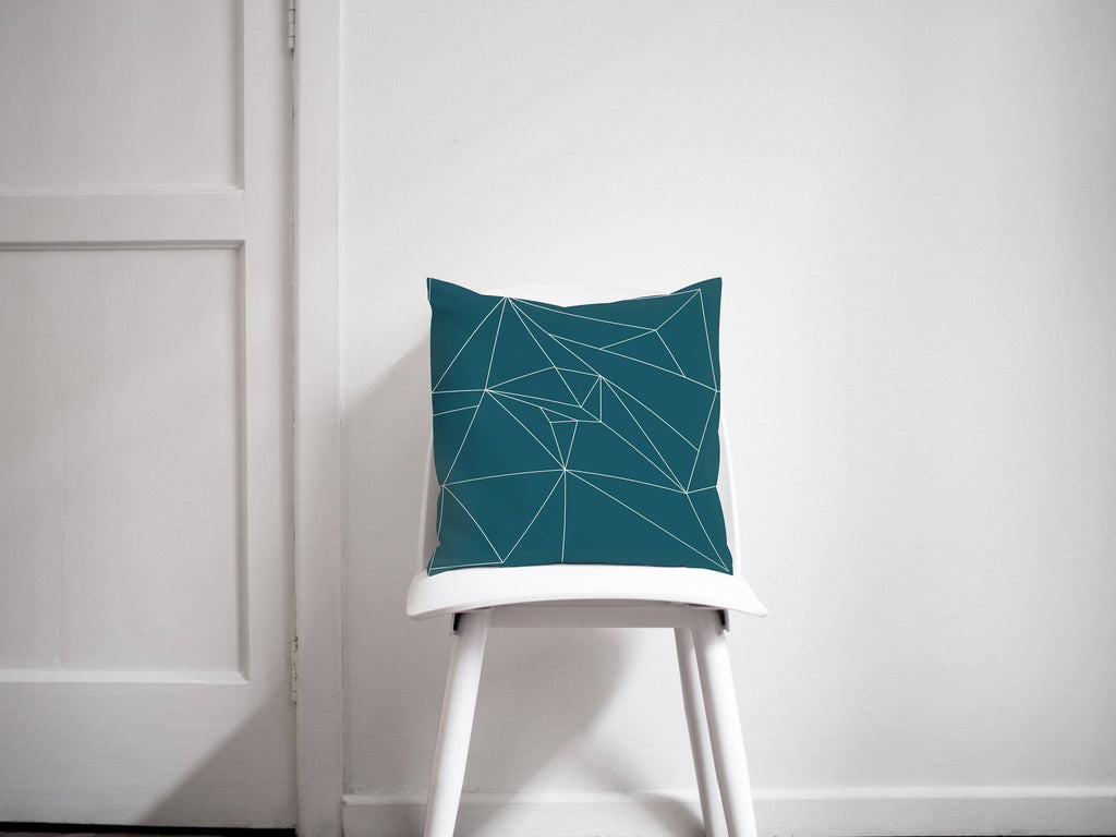 Teal Cushion with a White Geometric Line Design, Throw Pillow