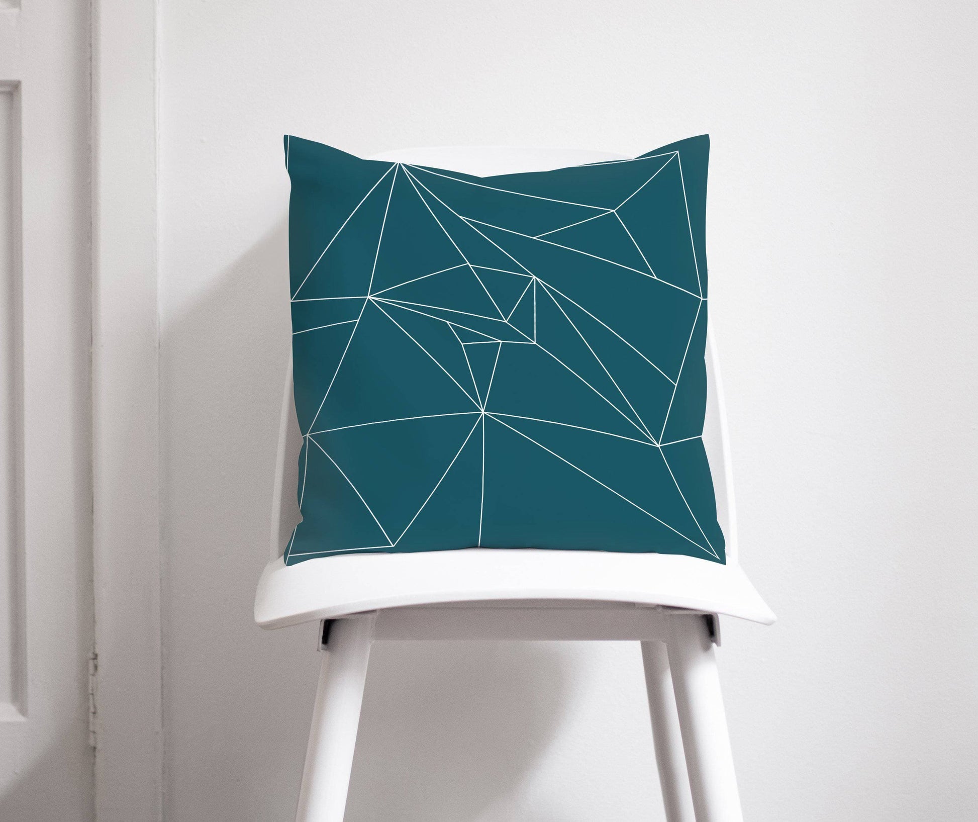 Teal Cushion with a White Geometric Line Design, Throw Pillow